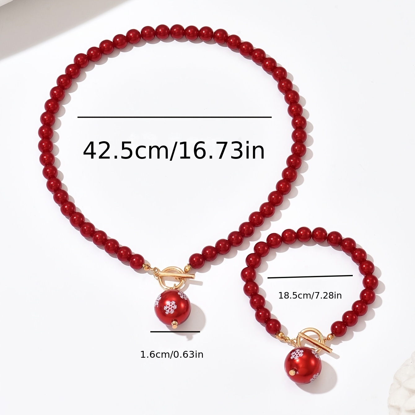 Christmas Atmosphere Wine-Red Snowflake Bead Bracelet Set, Festive Gift